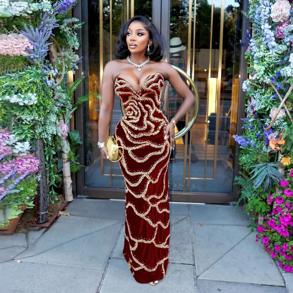 Вечернее платье с кристаллами женская одежда вечернее клубное макси v-образным