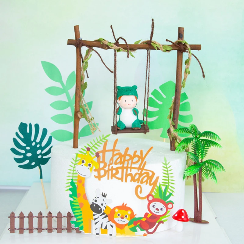 1X Oodland Cake Decoration Holiday For Animals Bamboo Basket Fox Hedgehog Cupcake Topper Rabbit Figure Doll Kids Birthday Favors