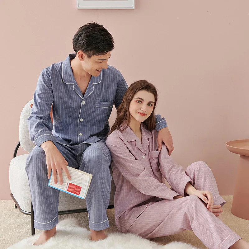 Pajamas Couple Set Sleepwear Pajamas 2pcs Pyjamas Suit Button-Down Pijama Women Men Cotton Sleepwear Nightwear Home Clothes