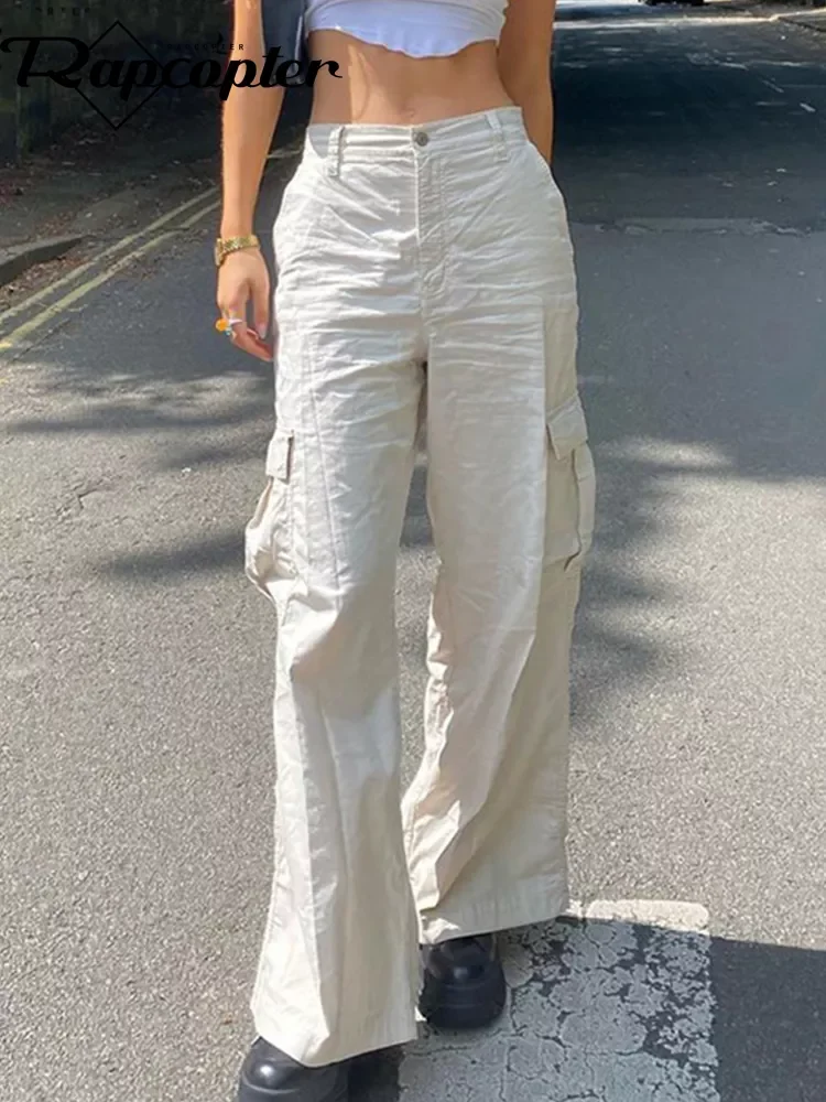 

Rapcopter White y2k Cargo Pants Big Pockets High Waisted Joggers Vintage Casual Baggy Sweatpants Women Korean Trousers Grunge