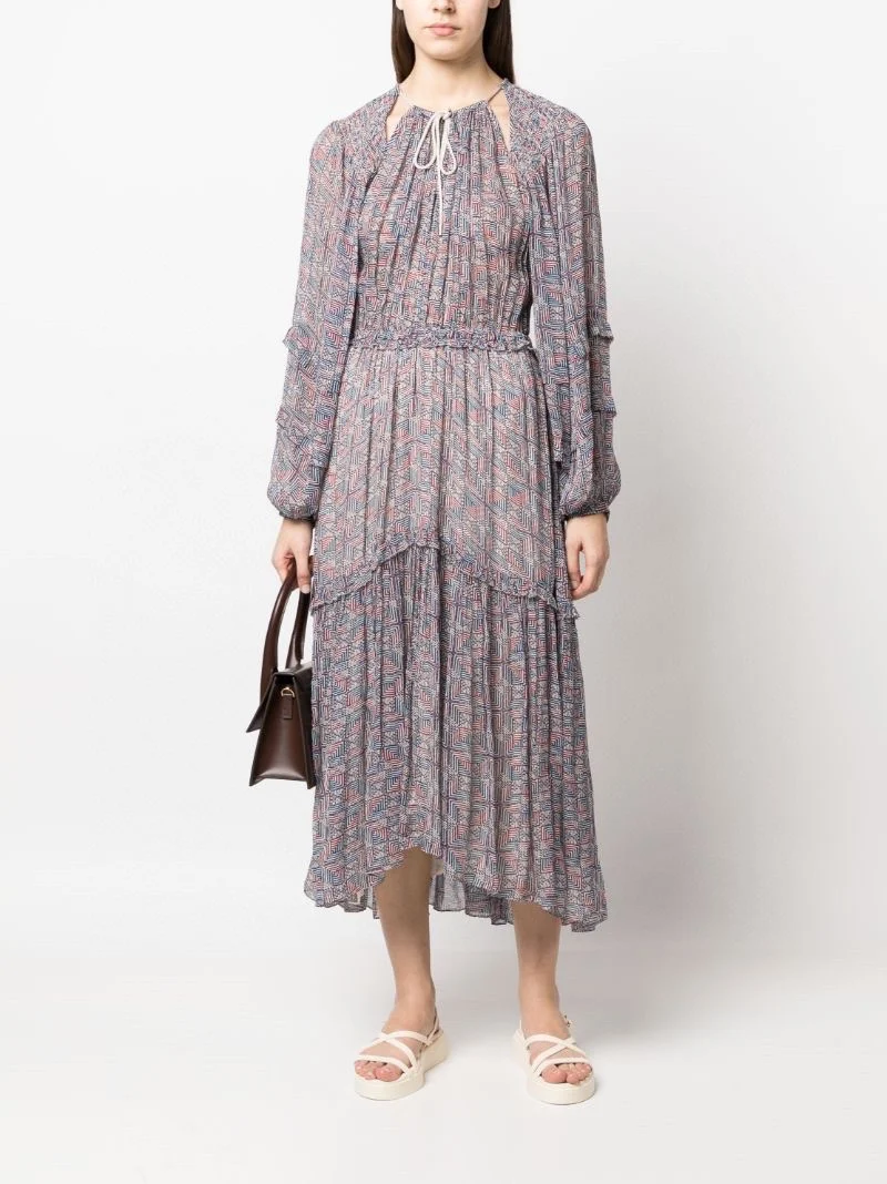 

Women's Midi Robes Printed Irregular Lantern Sleeve Drawstring Vintage Dress