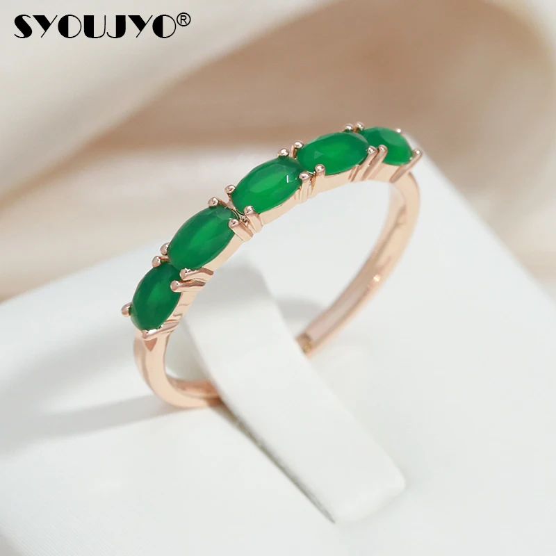 SYOUJYO Full Opal Green Natural Zircon Women's Ring 585 Rose Gold Color Vintage Wedding Jewelry Luxury Design Best Gift For Girl