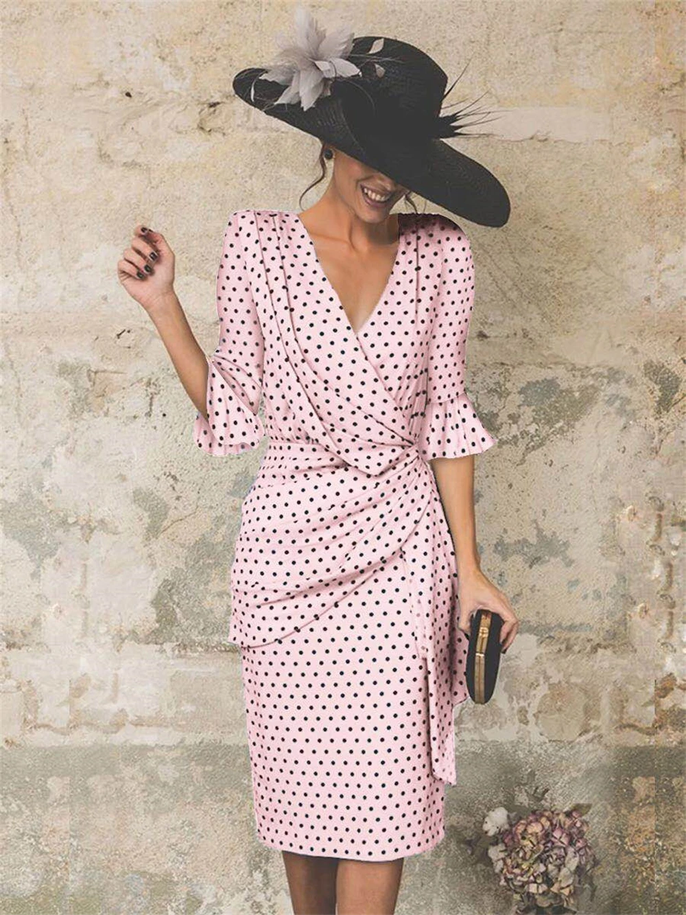 

BubbleKiss Spring Autumn Dress Women Fashion Wave Point Long Sleeve Elegant Bodycon Dress Office Lady Ladies Vestidos De Mujer