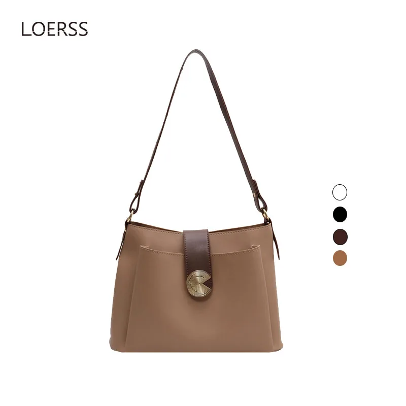 LOERSS Women's Casual PU Leather Shoulder Bags Solid Color Fashion Zipper Crossbody Bags 2023 New Designer Satchels HandBags