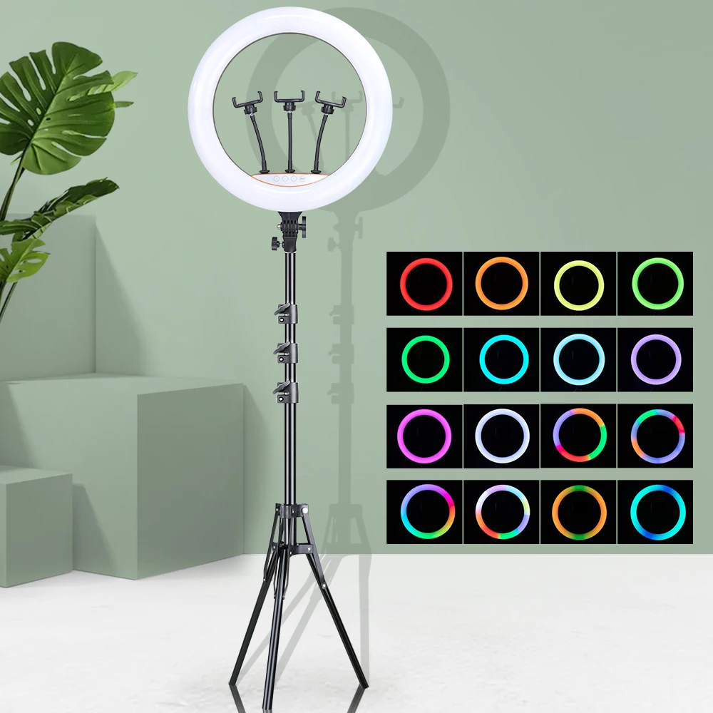 18Inch/45CM Dimmable RGB LED Selfie Ring Light With Stand 200CM Tripod Studio Lamp Photography Ringlight Phone With Phone Clip