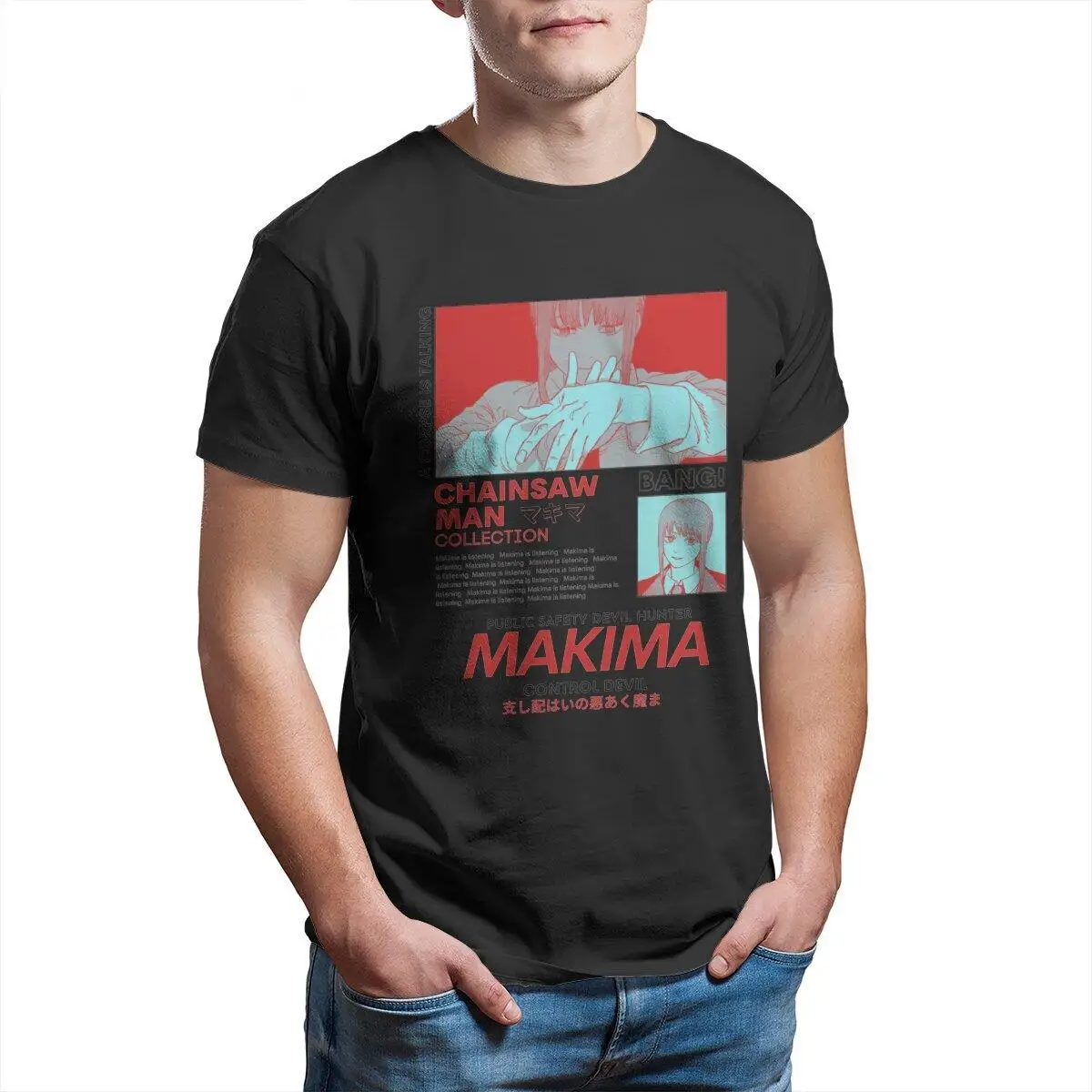 

Makima красная бензопила мужские футболки из чистого хлопка мужские футболки с круглым вырезом японское аниме Манга футболка с коротким рукав...