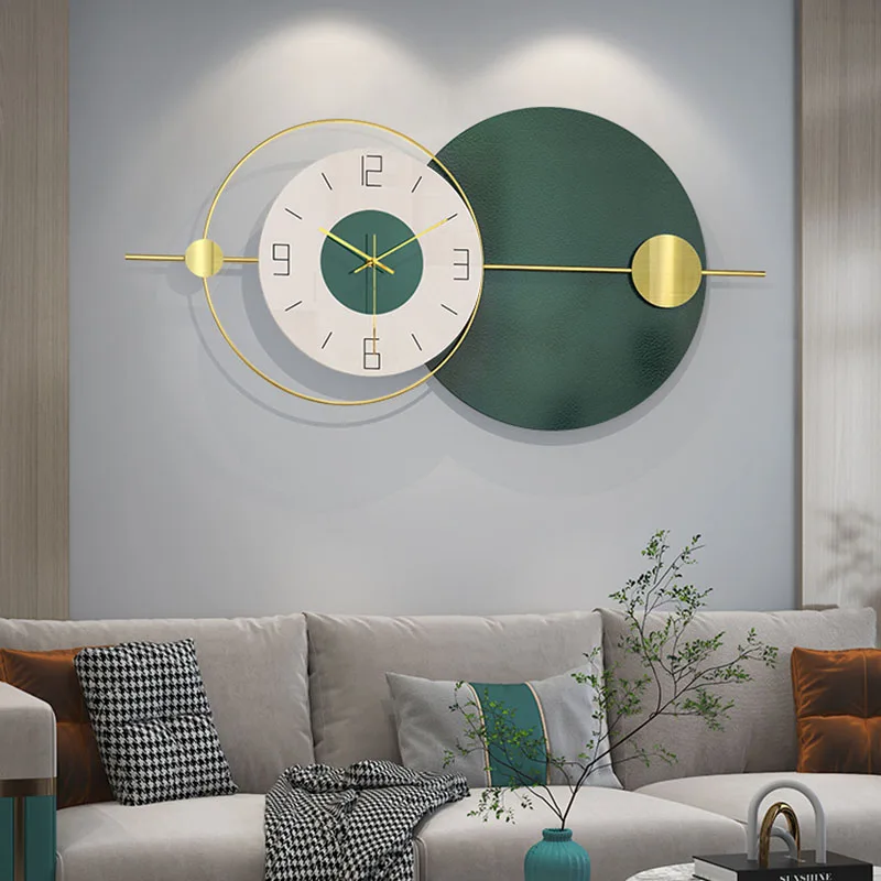 

Стильные бесшумные зеленые декоративные настенные часы, необычные круглые металлические креативные настенные часы, современный дизайн, на...