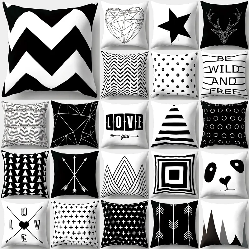 

45x5 см черно-белая Геометрическая искусственная диванная Подушка декоративная наволочка домашний декор наволочки
