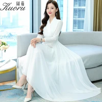 white vintage maxi summer dress women 2022 chiffon vestidos elegantes para mujer long sleeve red tunics casual prom dresses for