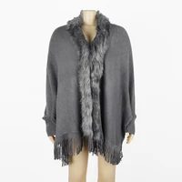 fur collar winter shawls and wraps bohemian fringe oversized womens winter lady ponchos and capes sleeve cardigan gray cape