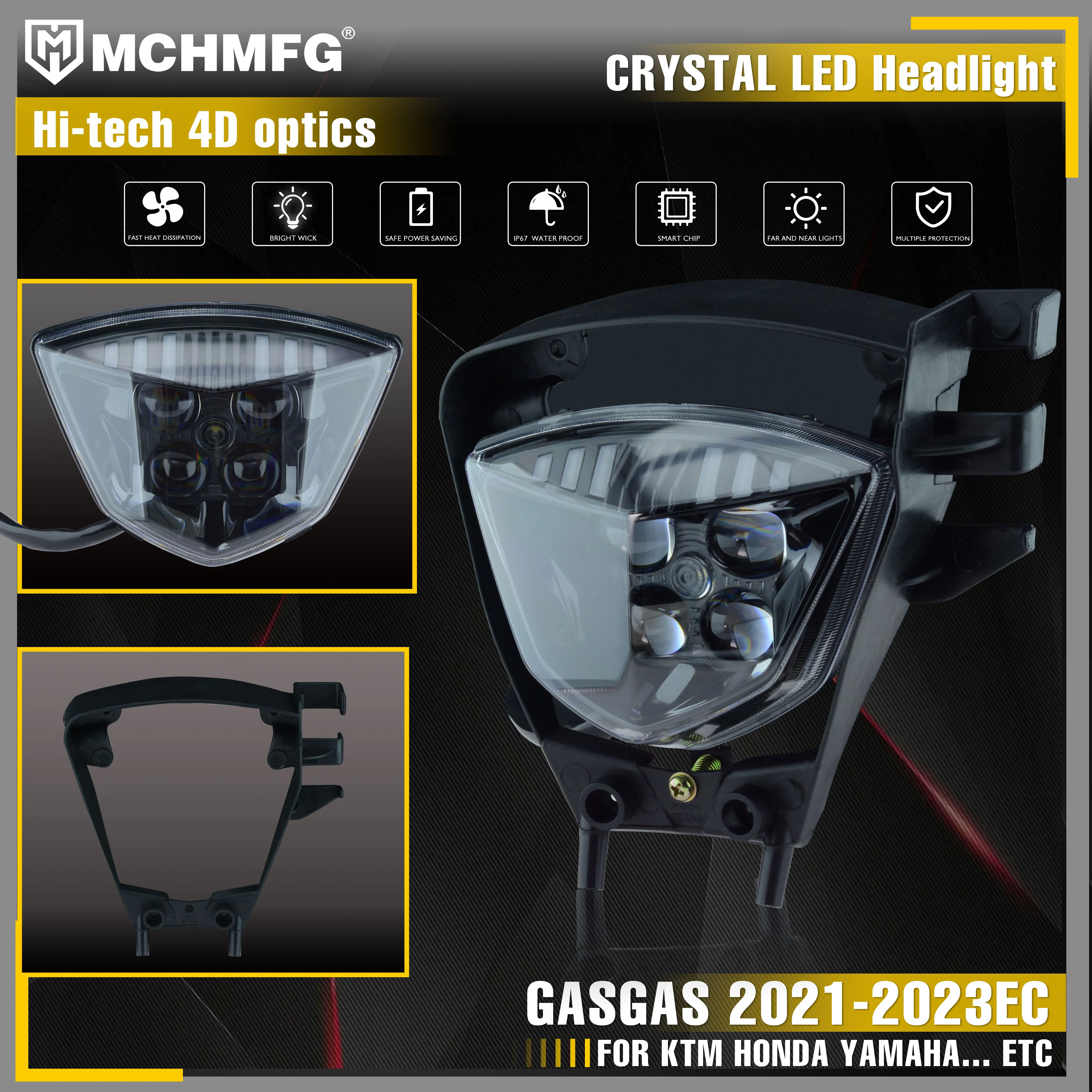 Светодиодная фара MCHMFG для мотоцикла Хрустальная GASGAS 2021-2023 EC 2021 2022 2023 Enduro |