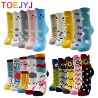 5 10 pairs cute cartoon harajuku korean women cotton socks fashion kawaii cat dog owl penguin flamingo girl socks