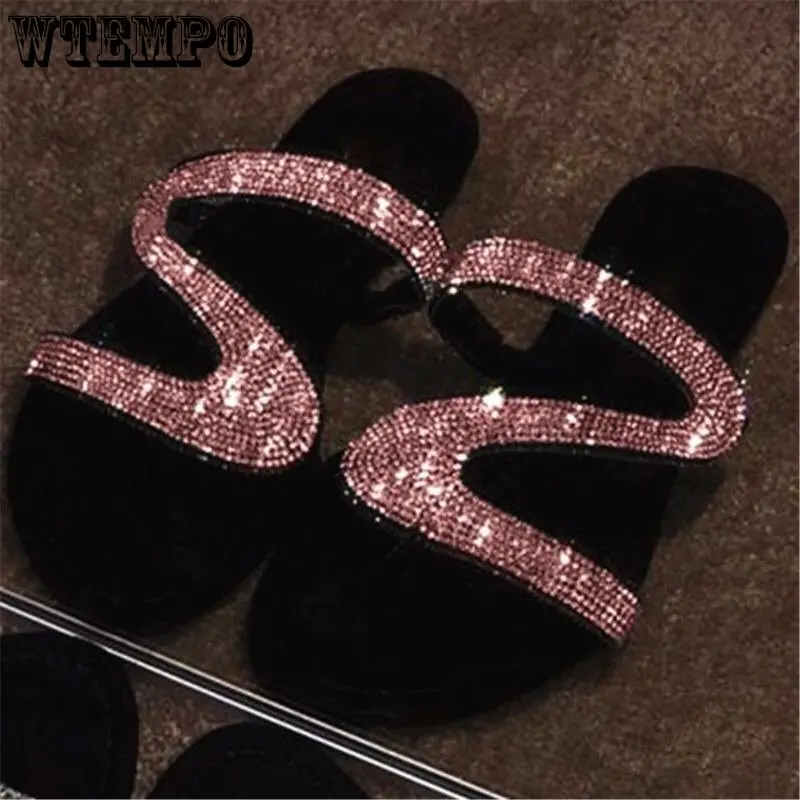 WTEMPO Women Summer Flat Bling Slippers Female Flip Flops Sandals Outdoor Beach Sandals Glitter Shoes Wholesale Dropshipping