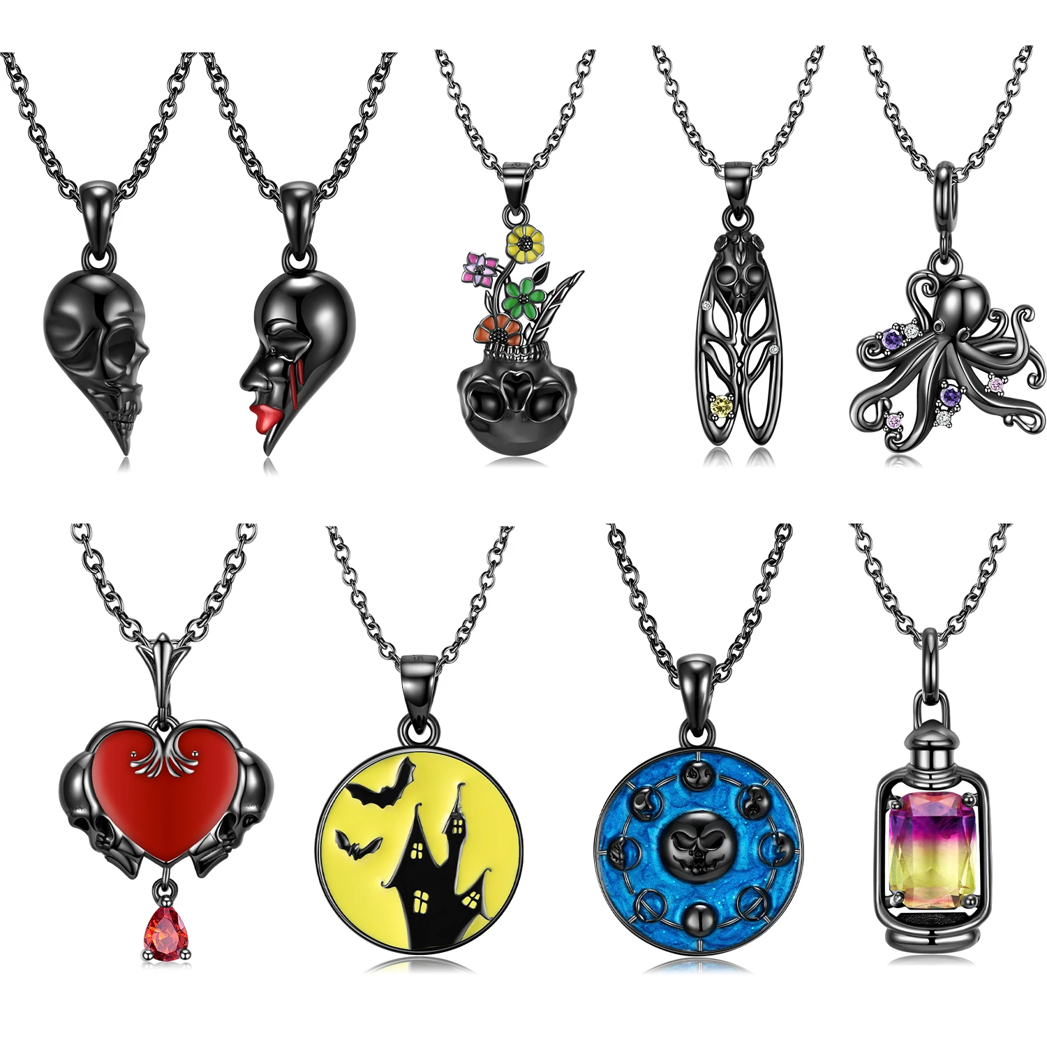 

JIUHAO 925 Стерлинговое Серебро левое правое лицо ваза с черепом портативная лампа Подвеска Ожерелье роскошное колье бижутерия