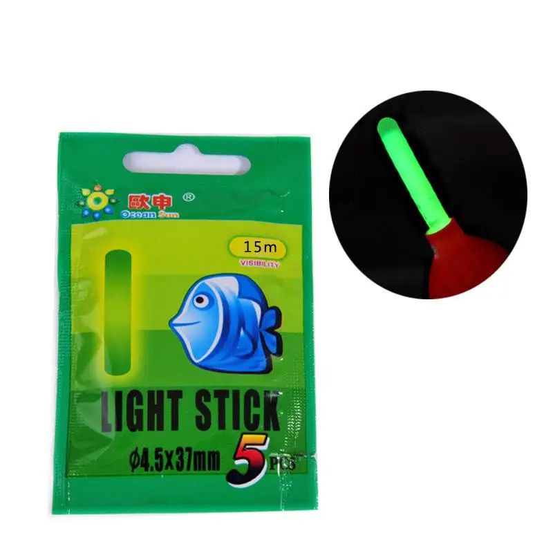

5Pcs Lightstick Glow Rod 4.5*37MM Night Green Luminous Float Fluorescent Light Stick Rod Dark Visual Stick Fishing Tackle Float