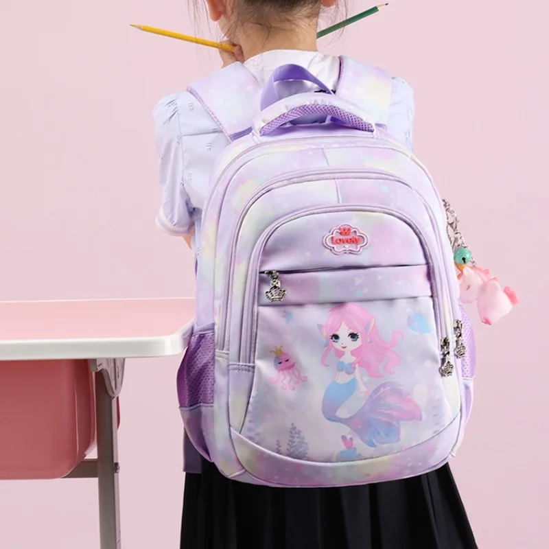 Primary School Student Children Cartoon Fashion Backpacks New Girl Princess Sweet Mermaid Popular Schoolbags In Kindergarten Hot