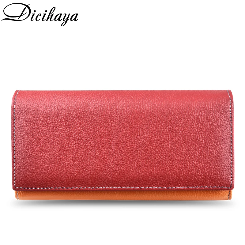 

DICIHAYA Genuine Leather Women Clutch Wallet Female Coin Purse Portomonee Clamp For Phone Bag Card Holder Handy Passport Holder
