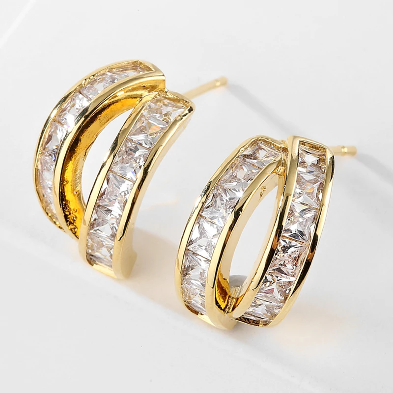 

New Korean Geometric Elements Cubic Zircon Stud Earrings Women Jewelry Fashion Students Versatile Ear Accessories