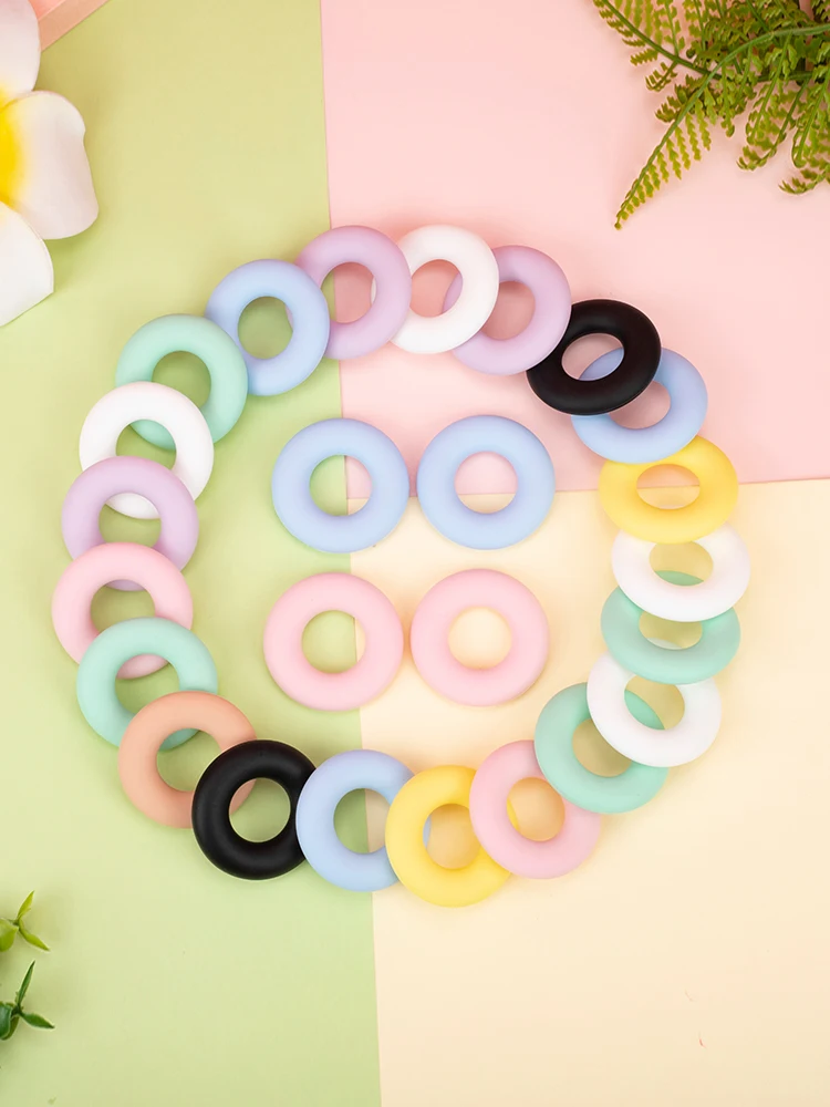 Sunrony 100 Pcs Baby Silicone Ring Beads 43mm Dental Care Gum Nipple Chain Molar Ring Chew Animal Toy Gift BPA Free