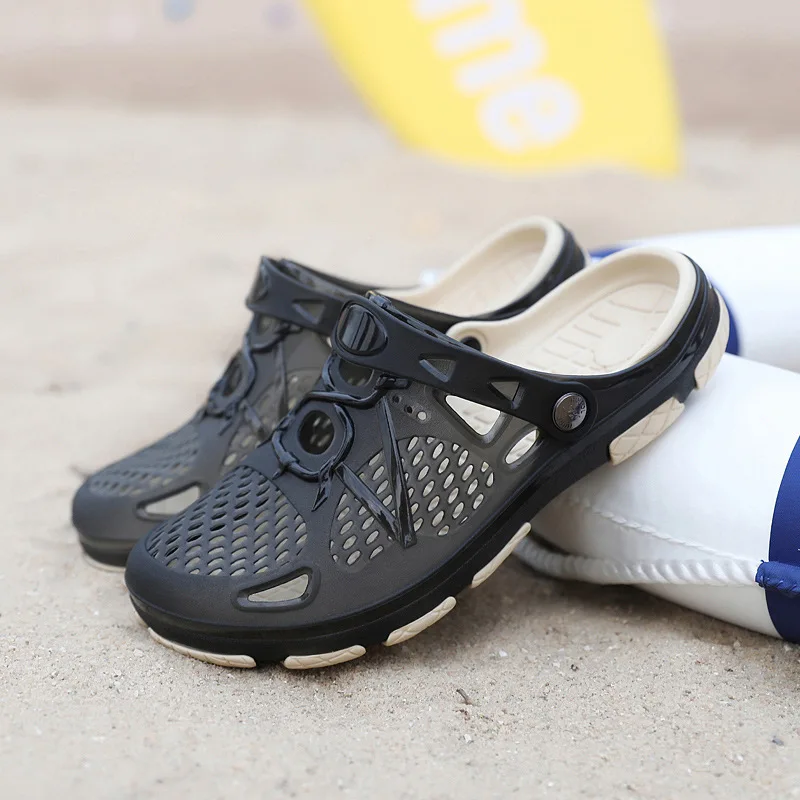 

Summer Men's Half Drag Korean Version Jelly Baotou Sandals and Slippers Casual Breathable Non-slip Beach Hole Shoes Sandals Men