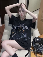 womens summer round neck short sleeve cotton t shirt streetwear goth clothes dog printed ghost shirts harajuku loose y2k top