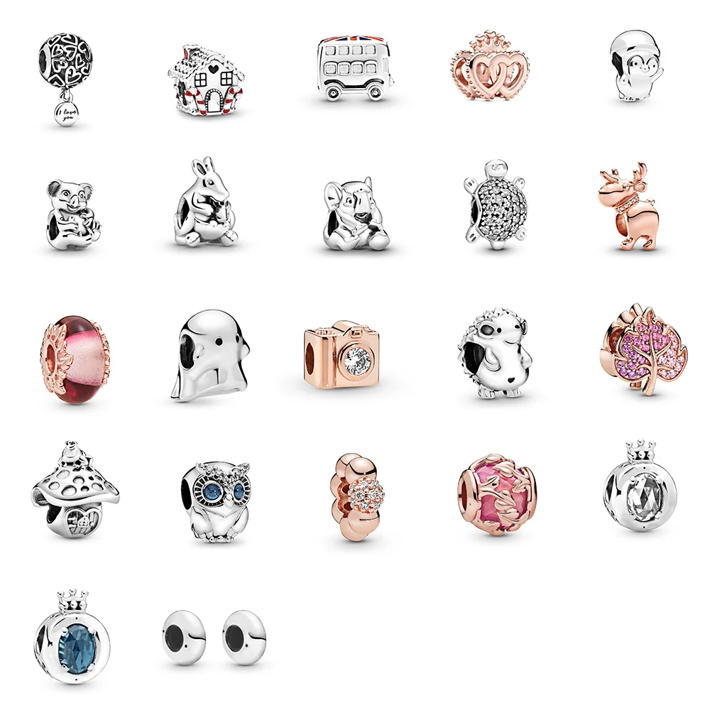 

925 Women Sterling Silver Beads Home Bus Penguin Kangaroo Ghost Camera Owl Bead For Women Pandora Original Bracelet Necklace