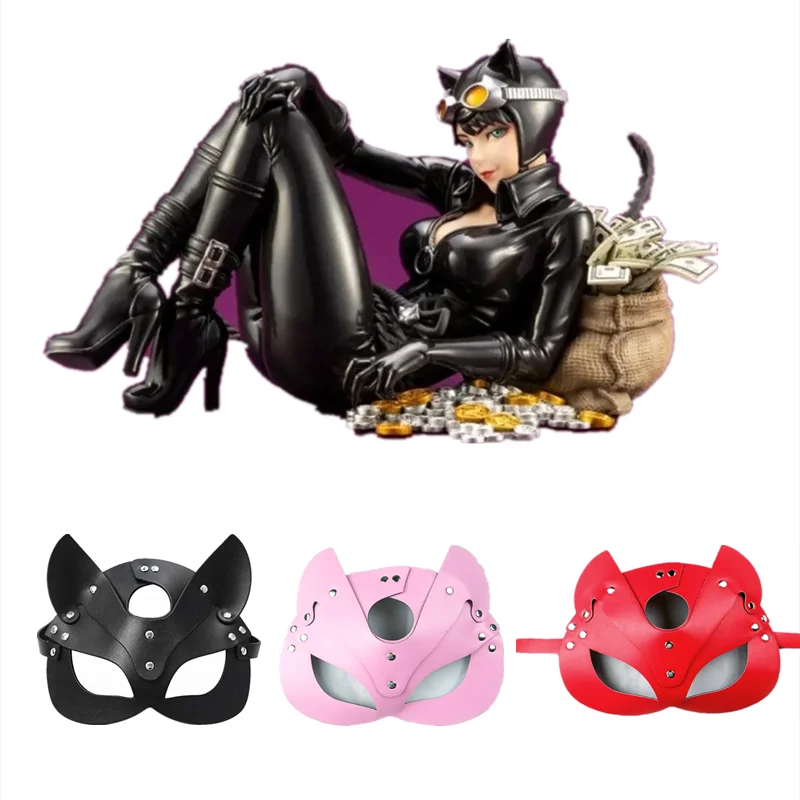 

Halloween Sexy Girl Cat Selina Kyle Mask Bruce Wayne Cosplay Costume Headgear Fox Eye Mask Face Shield Leather Adult Prop