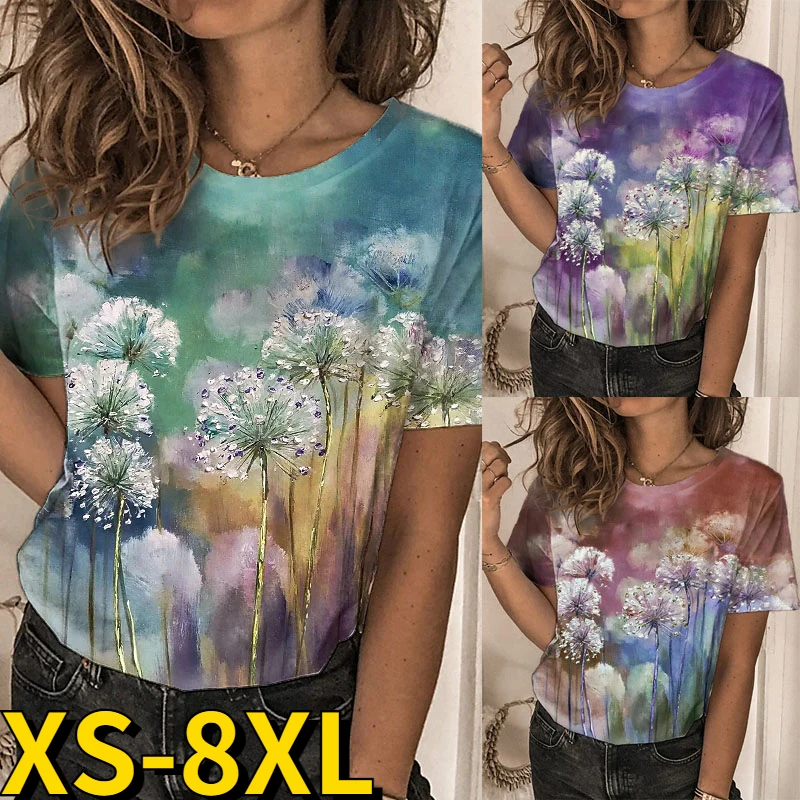 

2022 Women Floral Print Clothes Summer New Loose Female Tops Tee Tshirt Fashion Round Collar Ladies Everyday Pullover T-Shirt