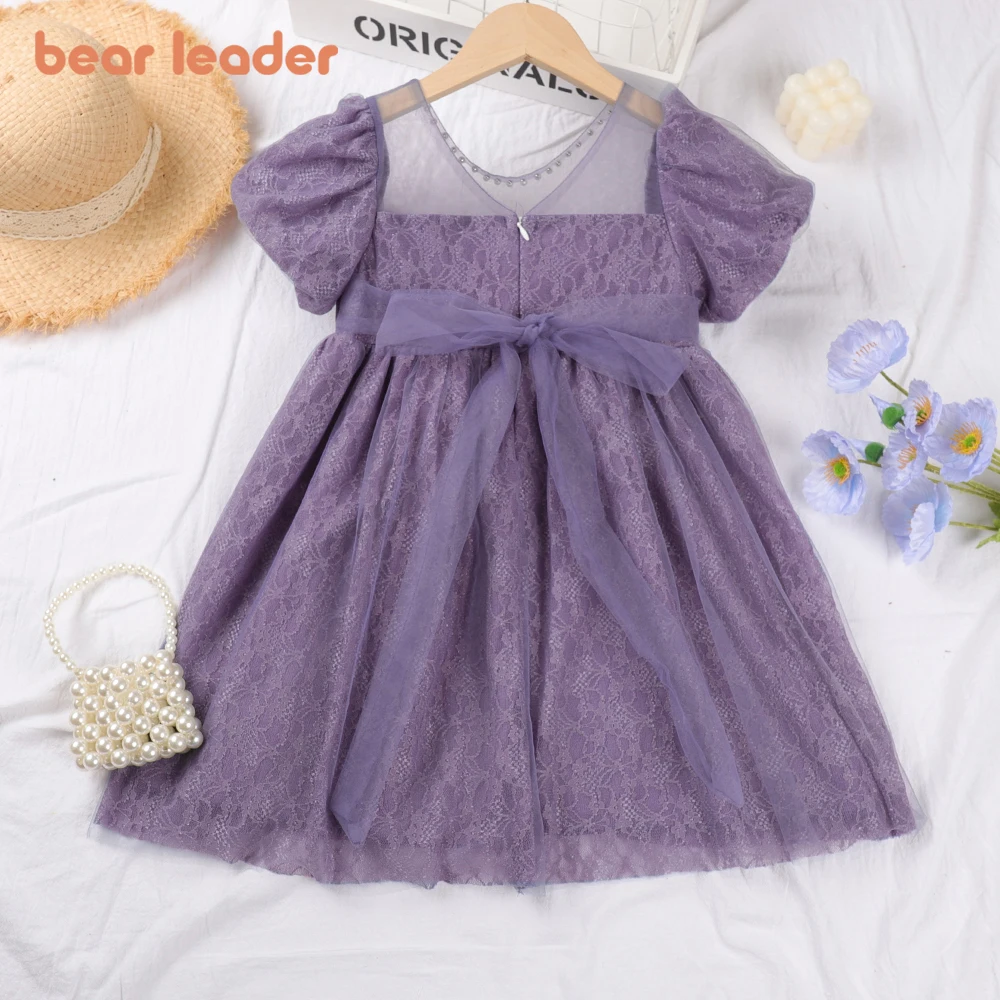 

Bear Leader/платье с короткими рукавами для девочек новое Летнее Детское газовое платье принцессы Детское платье с бантом средней длины