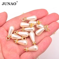 junao 20pc 815mm sew on white plastic pearls teardrop pearl beads decoration bracelet pendant for clothes jewelry making