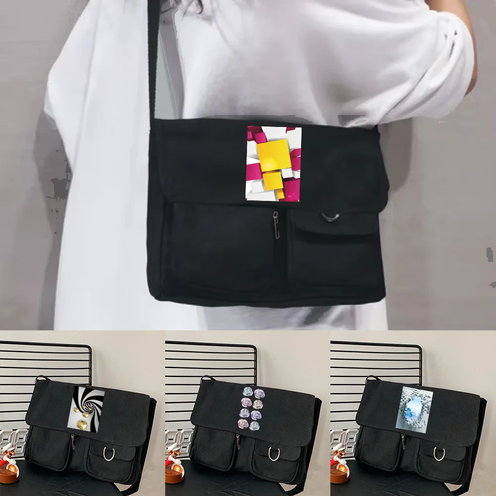 

Women's Canvas Crossbody Bag Youth Fashion Messenger Bags Girls Large Capacity Shoulder Bag Casual Handbag 3D Pattern
