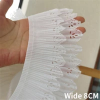 8cm wide double layers white hollow frilled chiffon pleated lace fabric fringed ribbon dress collar cuffs hemlines sewing decor