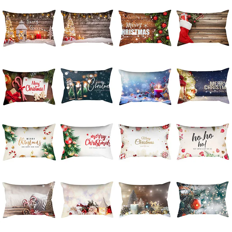 

30x50 cm Happy Cushion Cover Pillowcase Polyester Merry Christmas Gift Snow Printed Decorative Pillows Sofa Cushions Pillowcover