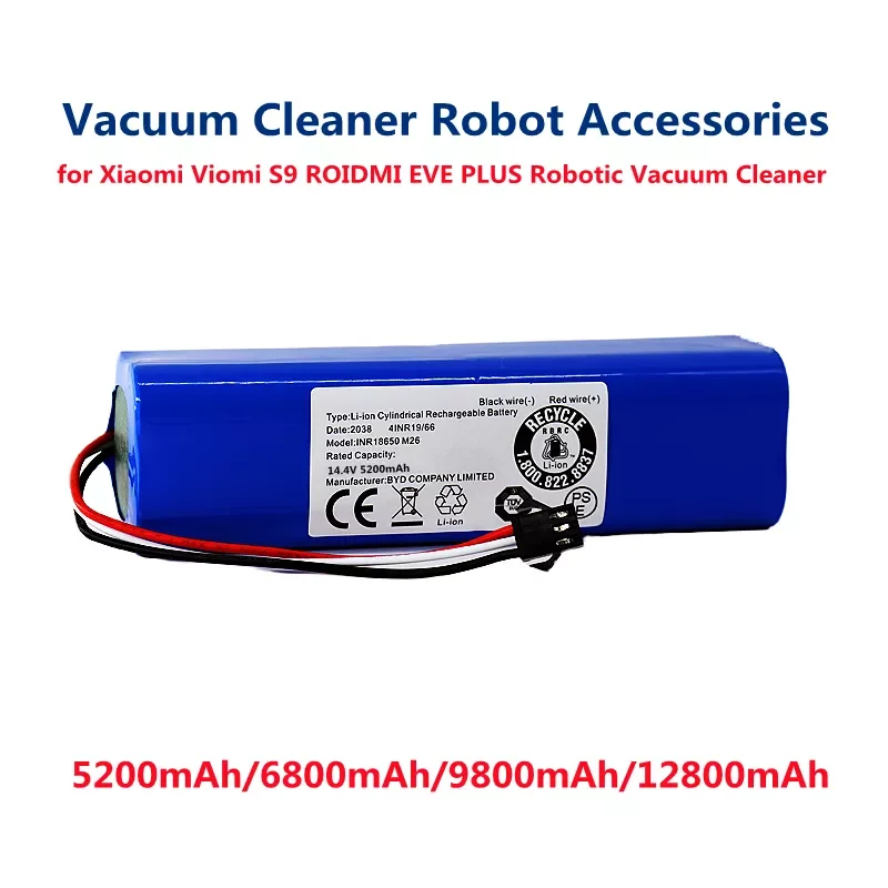 

14.4V 5200mAh Li Ion Battery Rechargeable Battery Pack for Xiaomi Viomi S9 ROIDMI EVE PLUS Robotic Vacuum Cleaner Accessories