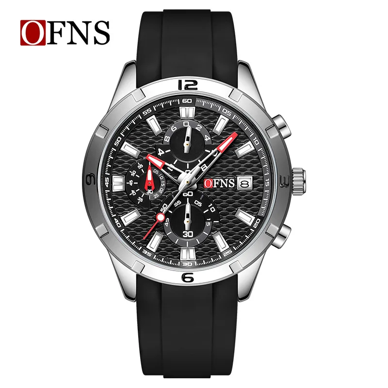 OFNS 8039 Модные мужские часы с тремя глазами и шестью иглами, многофункциональный календарь времени, силиконовые кварцевые часы для мужчин (art.: 3920d357e66cb) - 3920d357e66cb