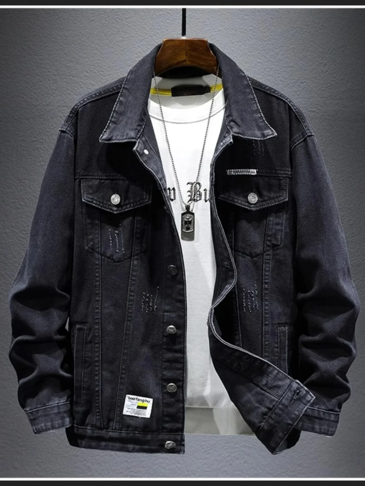 Джинсовое пальто мужская весенне-осенняя модная брендовая куртка с лацканами