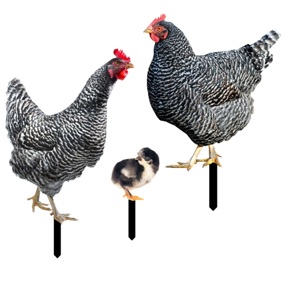 3 Pcs Hen Yard Stake Outdoor Decor Rooster Animal Stakes Chicken Sculpture Garden Metal Stakes Botanical Decor