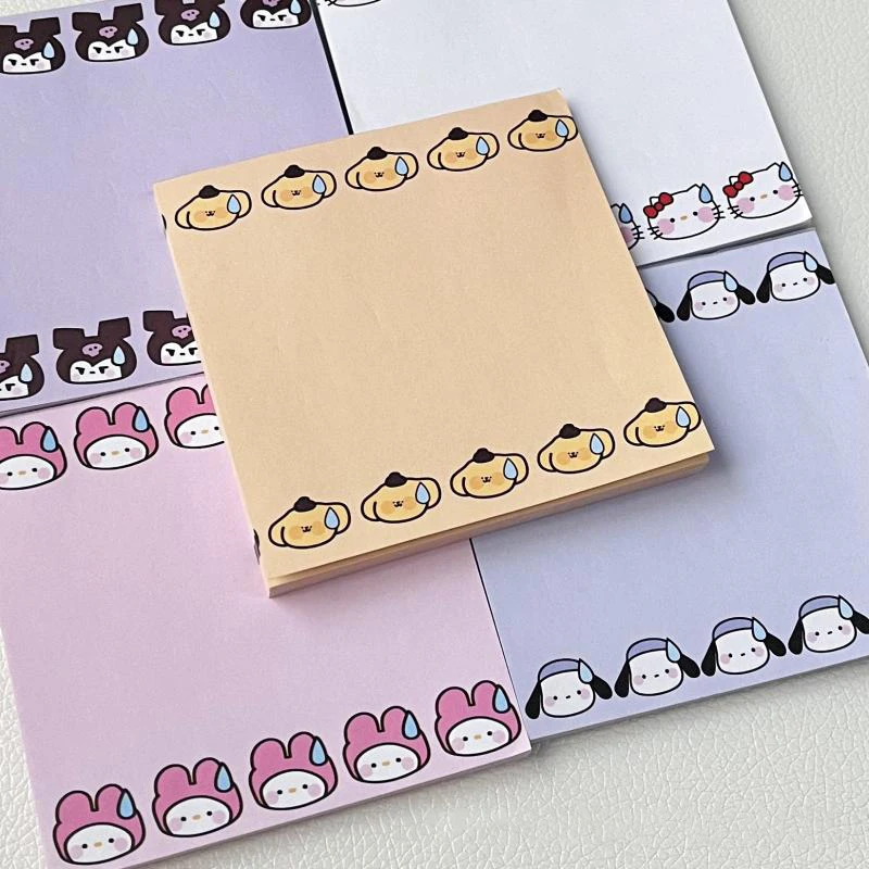 

Kawaii Sanrio Pompom Purin Sticky Note Book Anime Kuromi Hello Kittys Cartoon Cute Pattern Notepad Message Sticker Toys Girls