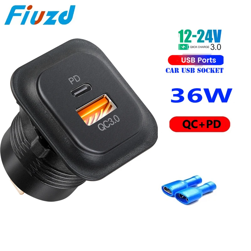 

Автомобильное зарядное USB-устройство 12 В/24 В, разъем PD Type C + QC 3.0, розетка питания с двойными USB-портами, быстрая зарядка для мотоцикла, квадроцикла, RV