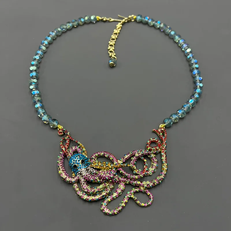 

Timeless Wonder Fancy Zirconia Octopus Statement Necklace for Women Designer Jewelry Goth Runway Vintage Rare Trendy Retro 4022