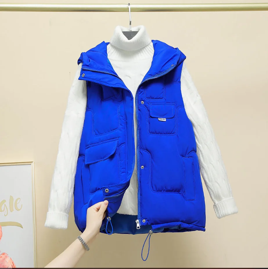 

Beardon Women Autumn Winter Hooded Vest Coat Warm Medium Long Cotton Waistcoat Windproof Sleeveless Slim Vest 2023 New