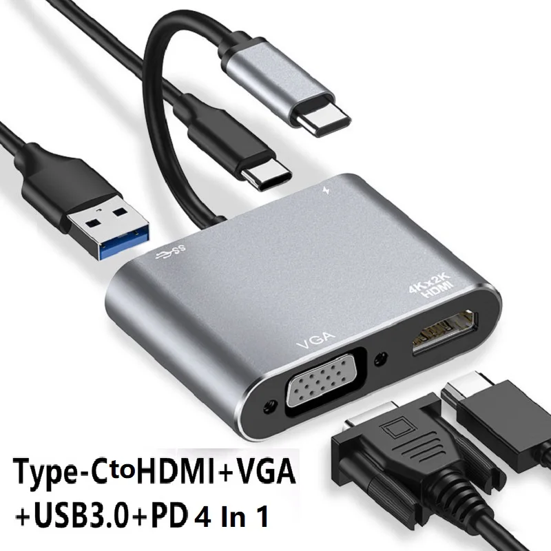 

USB C Hub to HDMI 4K/VGA/USB 3.0/PD Quick Charging Multiport Adapter Dock Station for MacBook Samsung Huawei Projector Monitor