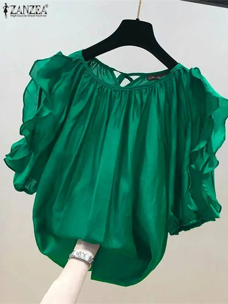 Блузка ZANZEA женская с открытыми плечами модный топ оборками и полурукавами