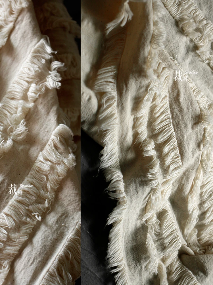 1 м хлопок-льня с кисточками высококачественная жаккардовая ткань 3d текстурой