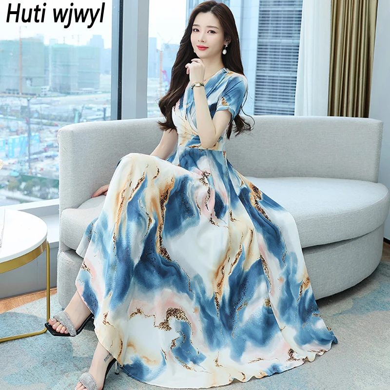 

Summer Fashion Elegant Prom Dress Women Boho Print Acetate Casual Beach Long Robe 2022 Vintage Bodycon Party Evening Maxi Dress