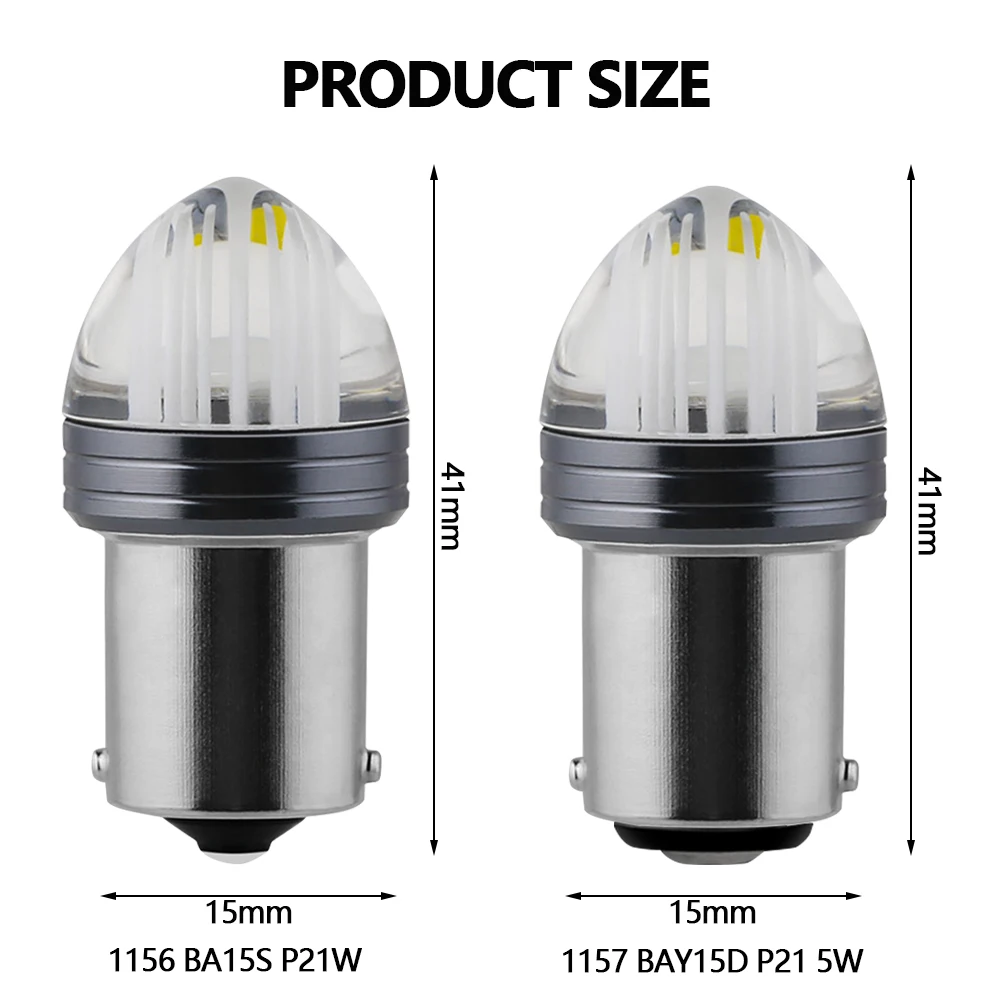 Светодиодная лампа P21W 1156 BA15S 2 шт. для автомобиля BAY15D с 3D линзами P21/ 5 Вт 1157 яркость