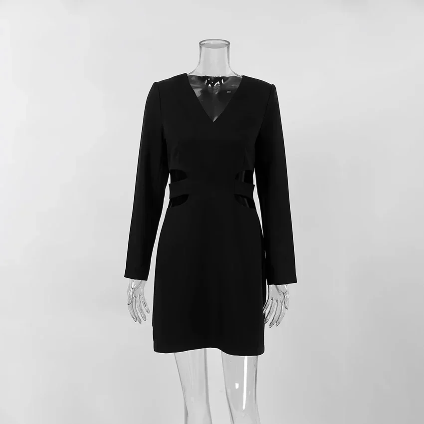 Женское ажурное платье с V-образным вырезом маленькое черное офисное