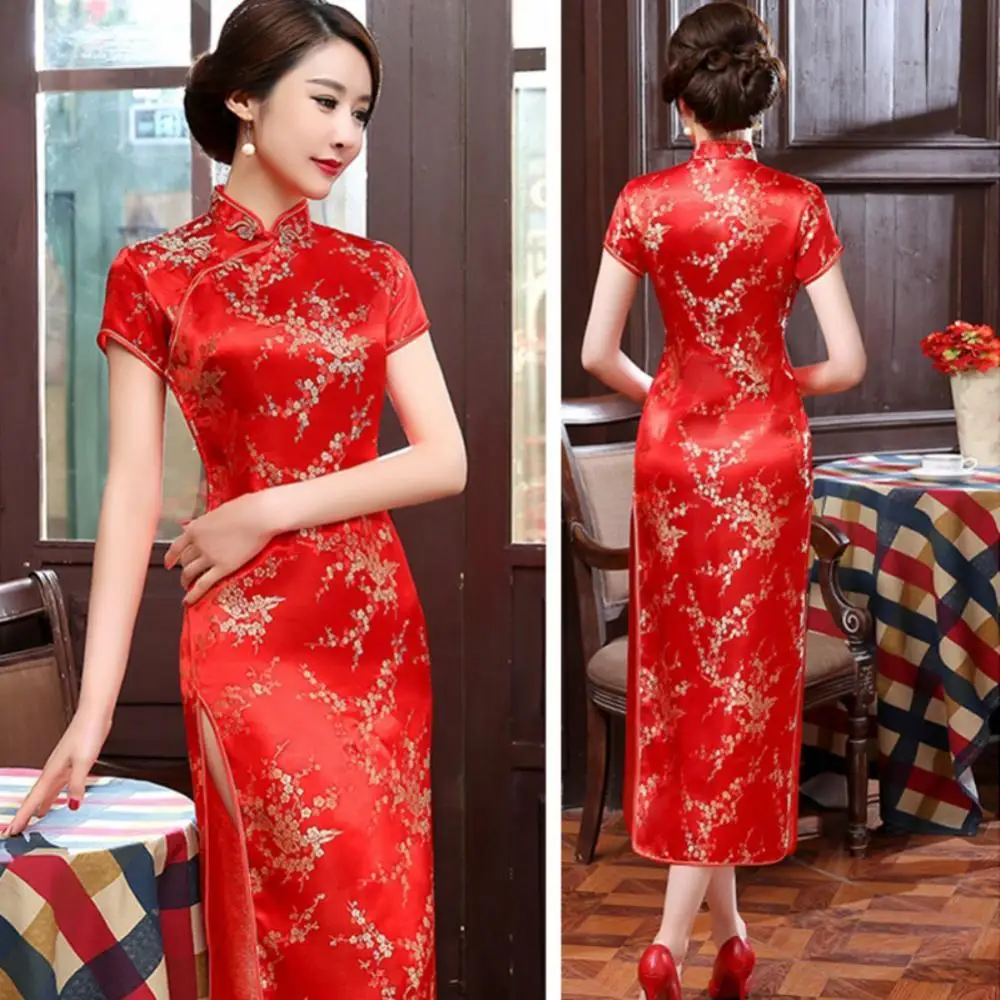 

Traditional Plum Blossom Women Chinese Long Cheongsam Bridesmaid Evening Dress
