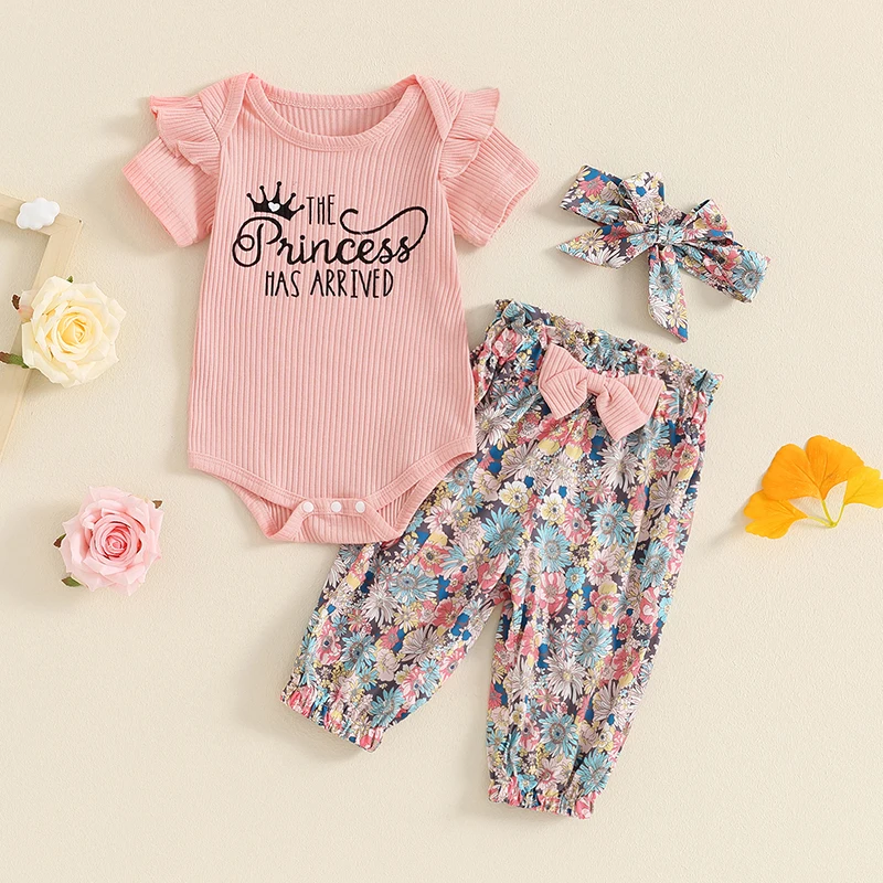 3 шт. детский летний комбинезон с коротким рукавом и цветочным принтом