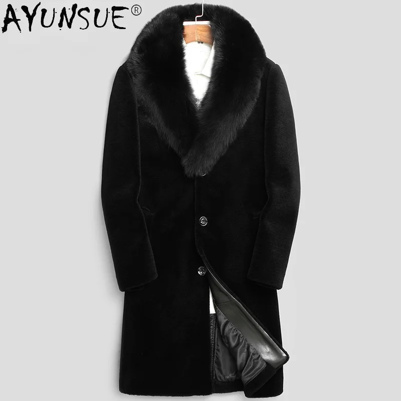 

Winter Real Fur Coat Men's Sheep Shearing Jacket Male Casual Fox Collar Wool Coats Korean Fashion Veste Homme SQQ789